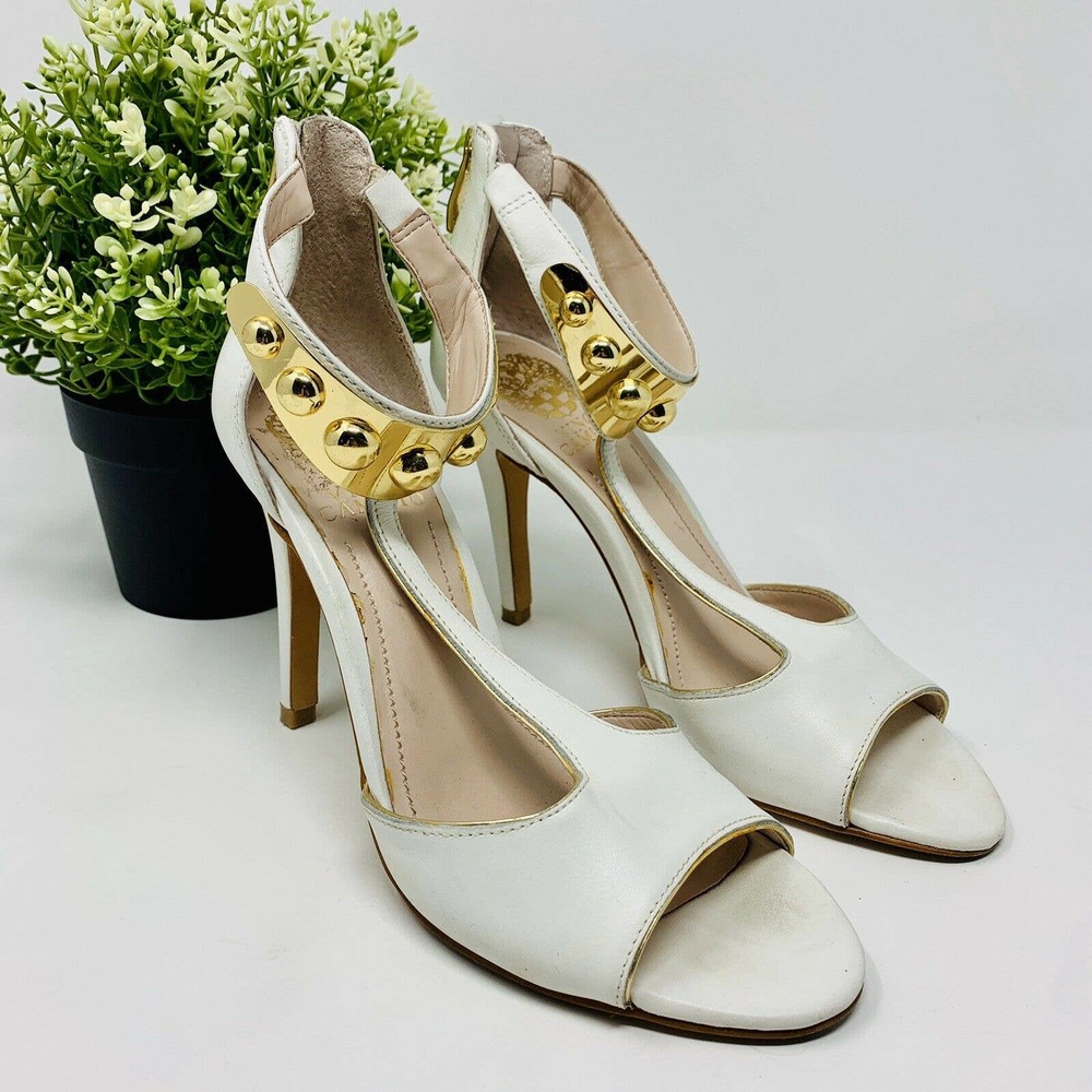 🌳 Vince Camuto Kelva Heels T-Strap White Gold 6.5